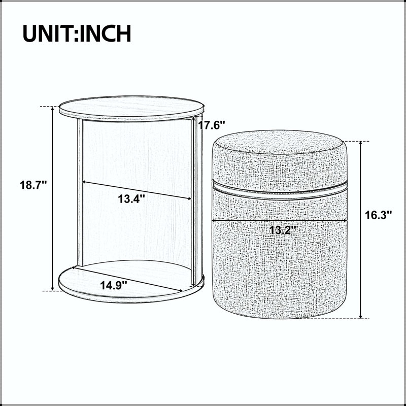 Table d'appoint 2 en 1 avec tabouret de rangement amovible