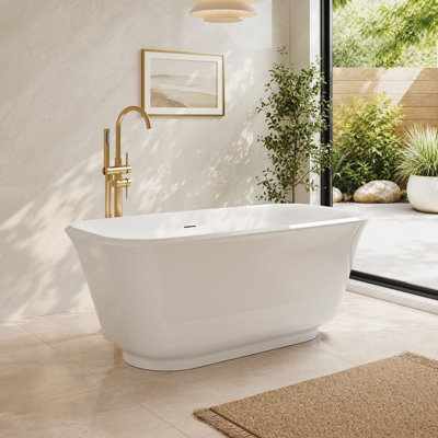 Baignoire autoportante en acrylique blanc de 150 cm x 74 cm avec orifices de vidange et de trop-plein