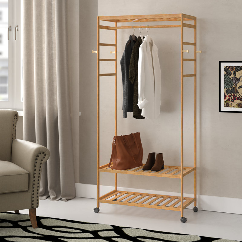 Liev 30.7'' Bamboo Rolling Clothing Rack, Natural