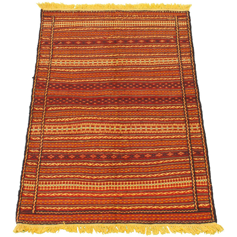Tapis rouge foncé en laine noué à la main de conception unique 3 pi 5 po x 5 pi 3 po New Age