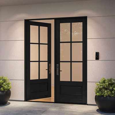 G7506-SW-96 | 96" Double Door, RTA Prehung Exterior, SDL 6 Lite, 3/4 Lite, 1 Panel, Unfinished Mahogany Wood