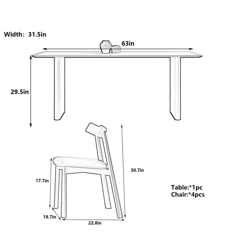 Table de salle à manger moderne, H 29,5 po x L 63 po x l 31,5 po