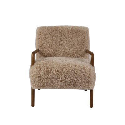 Faux Fur Upholstered Chair with Rubberwood Frame