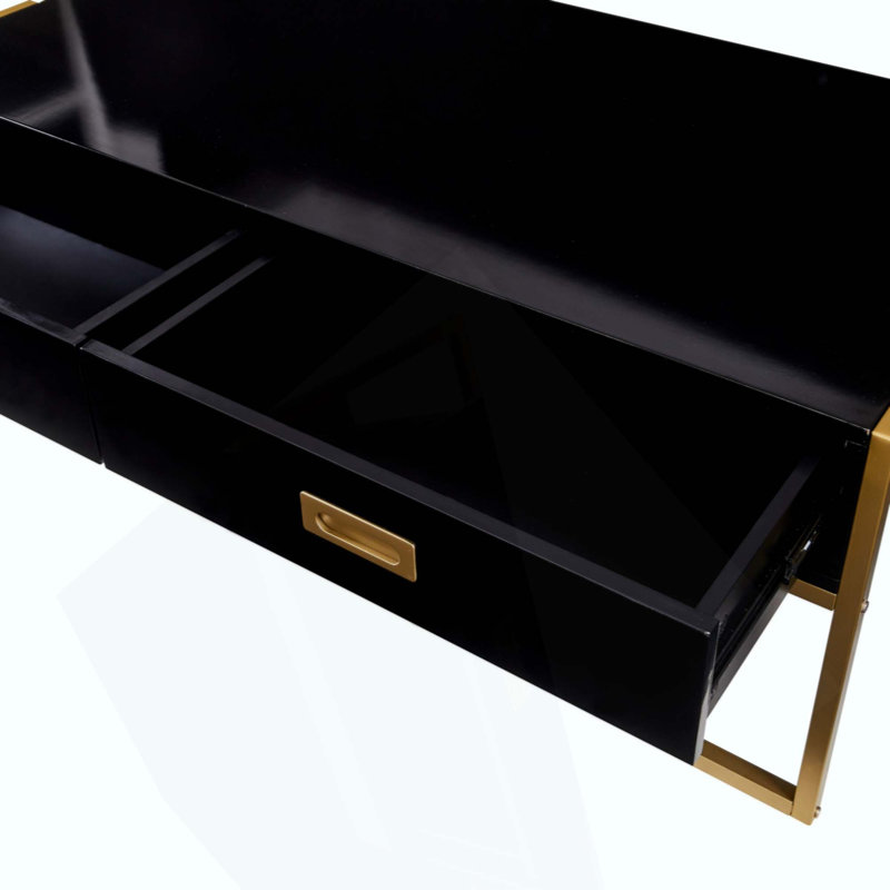 Table basse moderne moderne avec 4 tiroirs de rangement, grand plateau de table et base de support décorative pour salon contemporain
