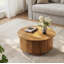 Table basse à plateau relevable 31,5 "avec lumières à DEL RVB et rangement caché - aspect bois naturel, contrôle intelligent de l'application, assemblage facile-1677131865