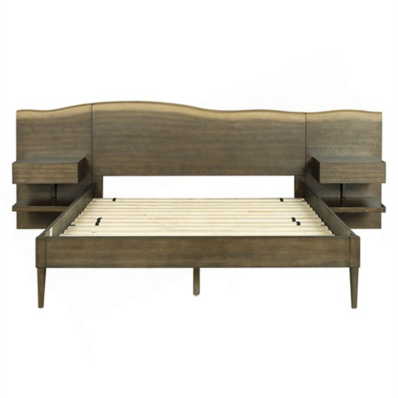 Base de lit plateforme avec tête de lit Live-Edge et tables de chevet intégrées pour les chambres modernes inspirées de la nature.