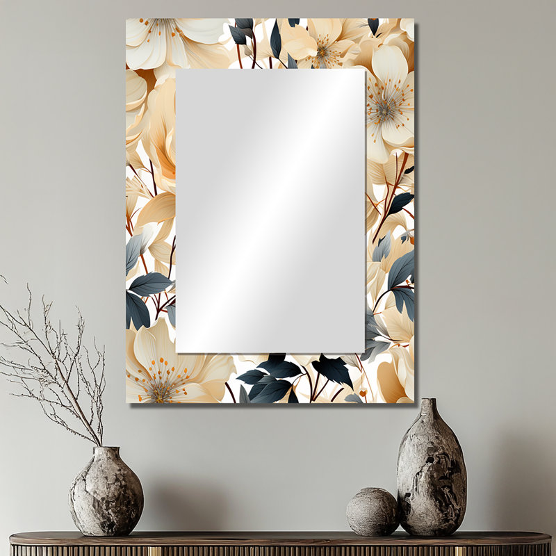 Celeny Mosaic Inspired Floral Serenity - Floral Decorative Mirror, Cottage Wall Mirror, Printed Metal Art, 32" x 24"