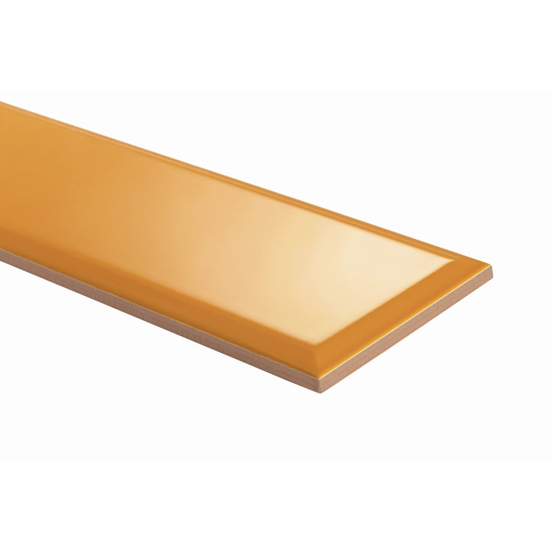 Pop Life 4"X12" Beveled Gloss Ceramic Wall Tile, Mustard