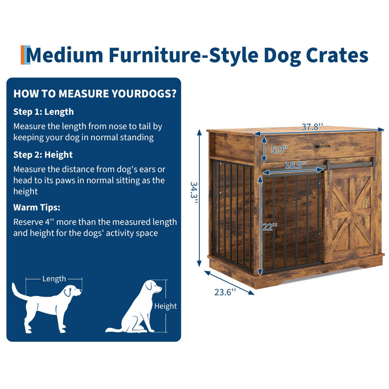 Caisse pour chien de style meuble, chenil pour animaux en panneau de fibres à densité moyenne, Brun