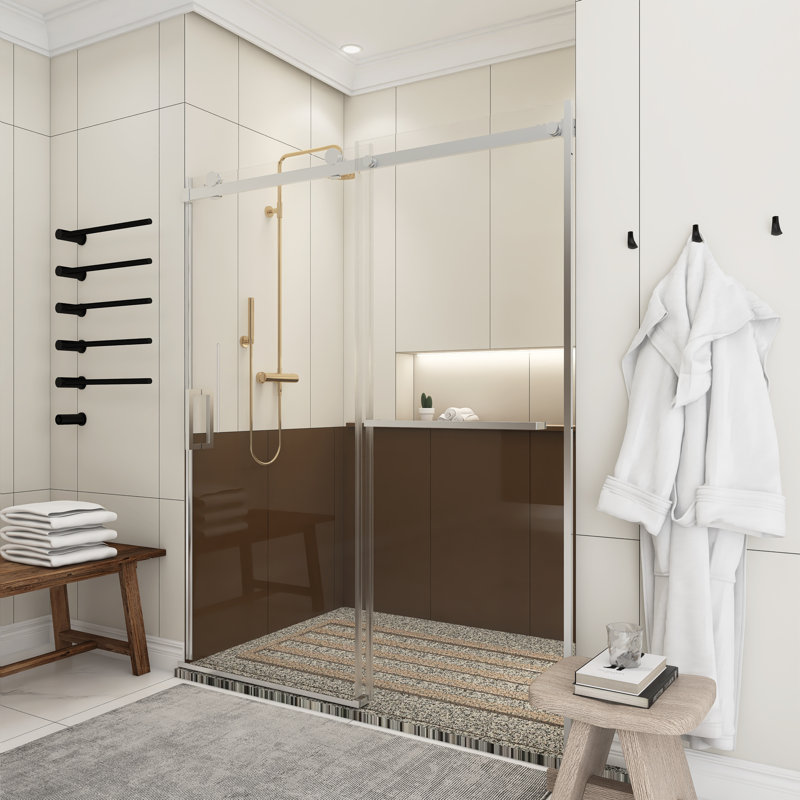 Porte de douche à porte coulissante simple l 56 po x l 60 po x H 72 po, Nickel