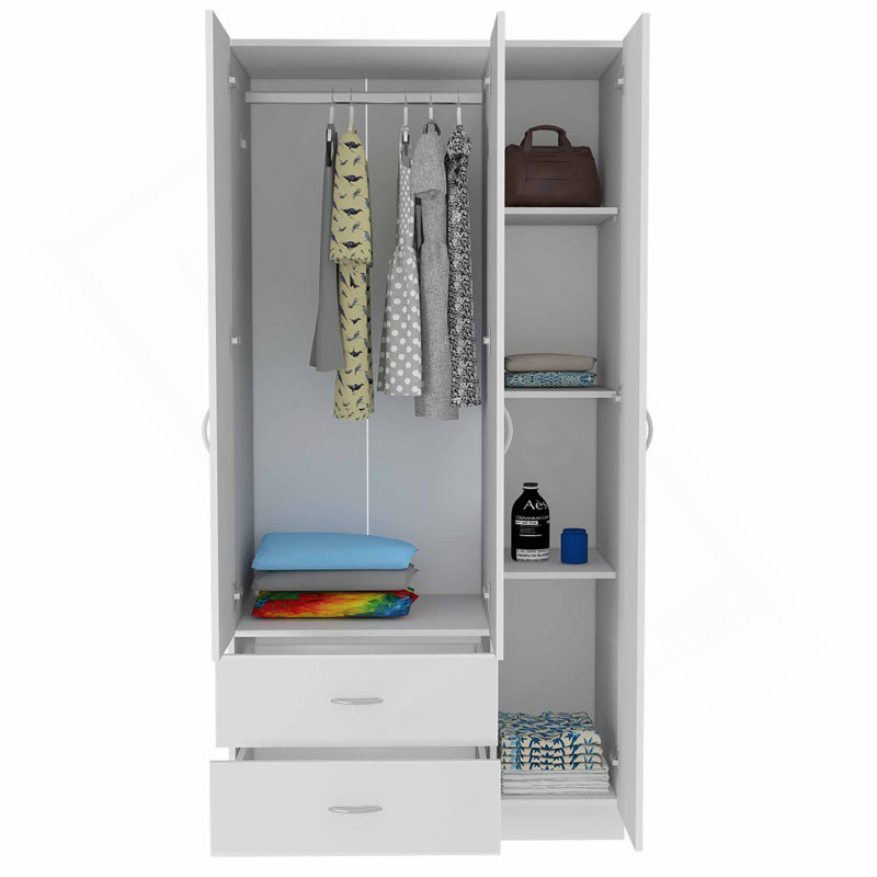 Armoire 2 portes et 3 tiroirs Rowaton - blanc, Blanc