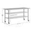 Table de travail commerciale en acier inoxydable avec deux tablettes et roulettes-110963484