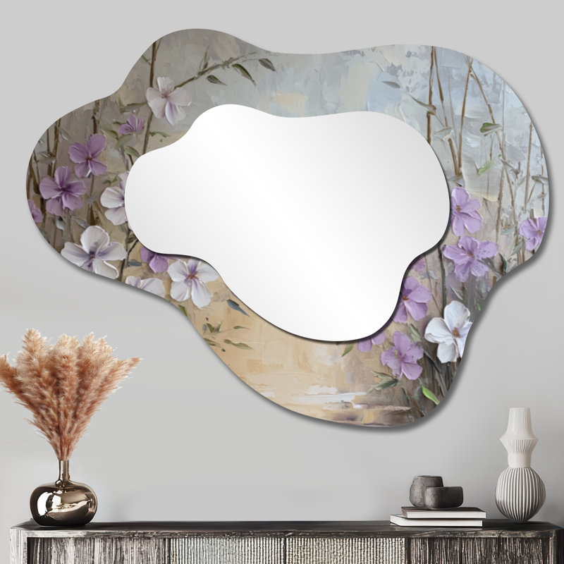 Minimalist Lavender Horizon - miroir asymétrique irrégulier lavande, miroir mural traditionnel, imprimé sur métal