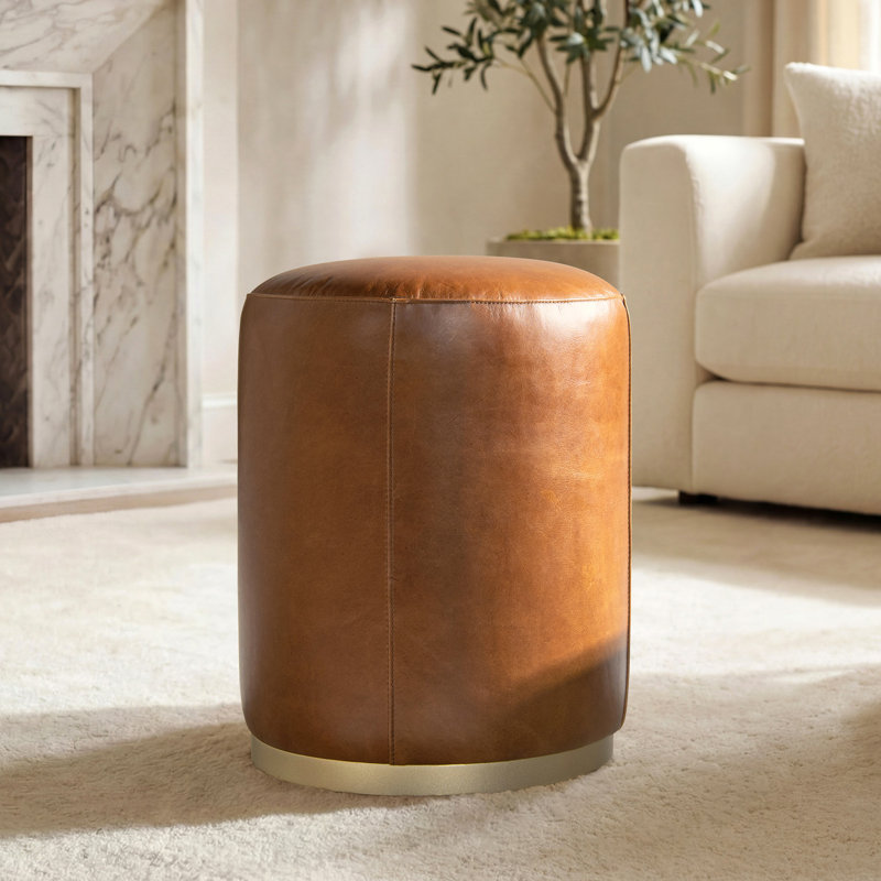 Tabouret de repose-pieds rond en cuir brun chameau 16 po Nico