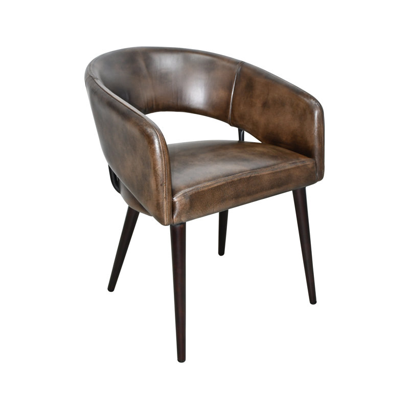 Chaise de salle à manger Thorpe en cuir whisky antique avec pieds en noyer