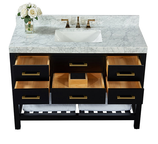 Elizabeth 48'' W Single Vanity, Carrara White, Gold, Black Onyx