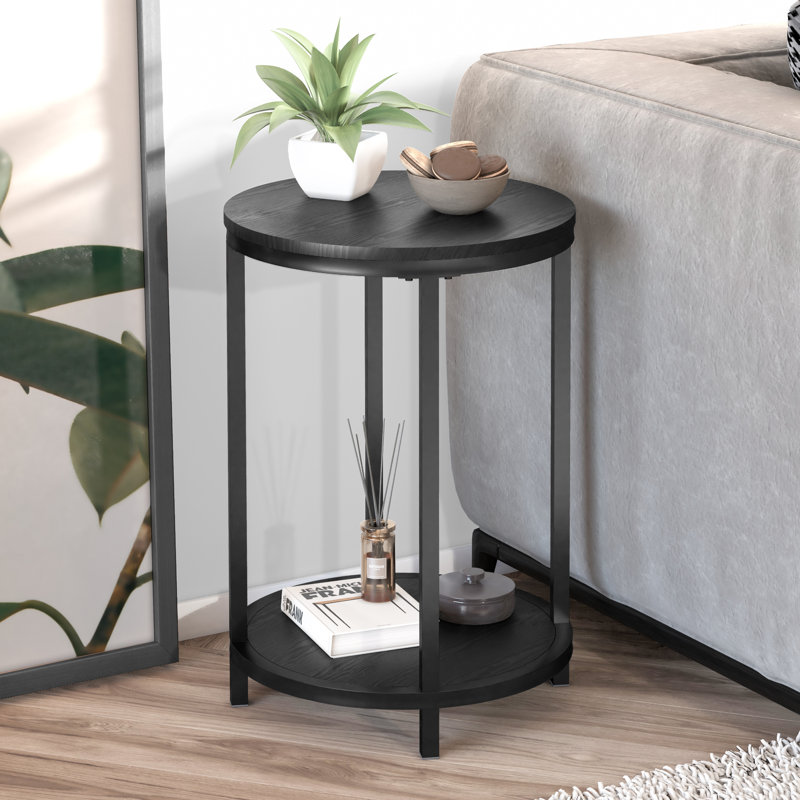 Table de bout avec tablette, Noir, H 23,62 po x l 15,75 po x P 15,75 po