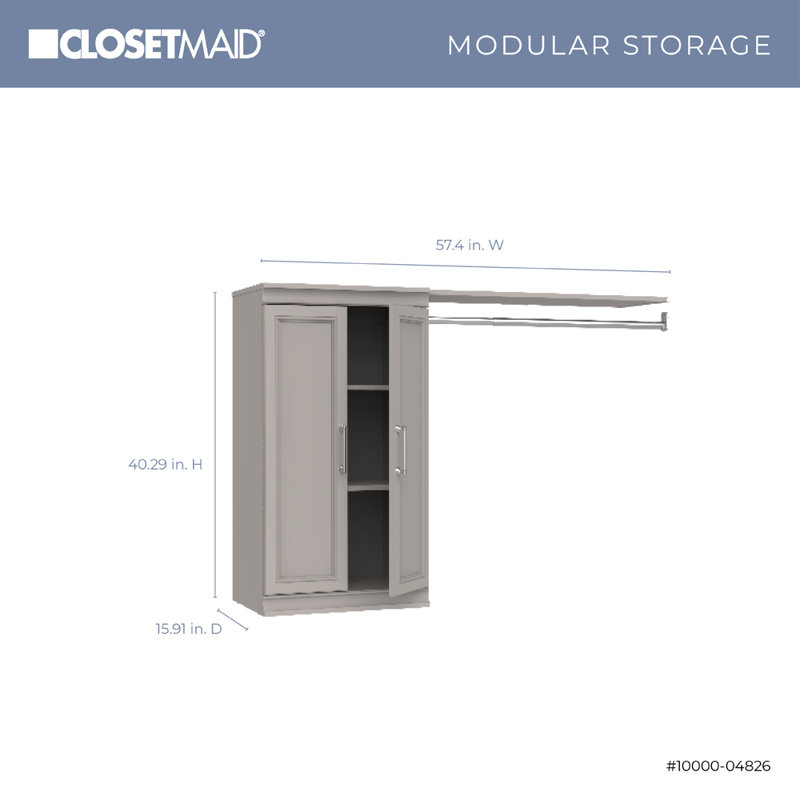 Modular Storage 57.40" W Shelf Unit with Hang Rod, Grey