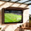 Meuble télé d'extérieur, armoire de télévision murale en bois massif de 65 pouces avec support en acier à deux bras, avec housse de télévision Oxford 600d, noyer