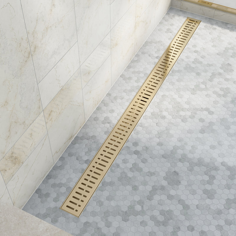 Dreamline Enigma 48 in. Linear Grate Shower Drain, Brushed Brass, Brushed Brass, 48"