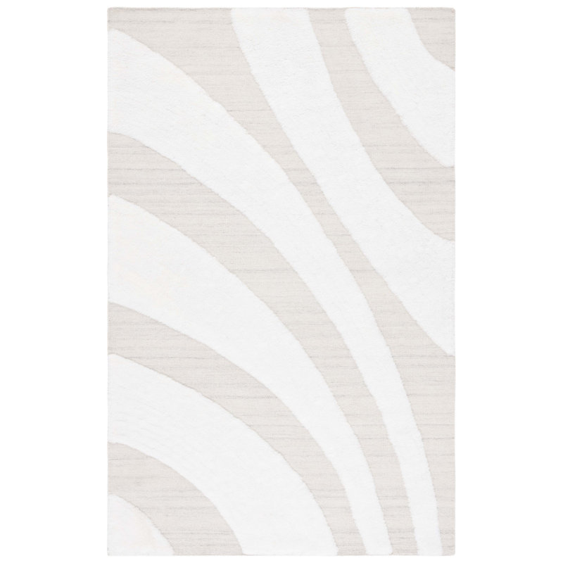 Tapis ivoire / beige en laine et coton tissé à plat à la main Brogun, Rectangle de 5 pi x 8 pi