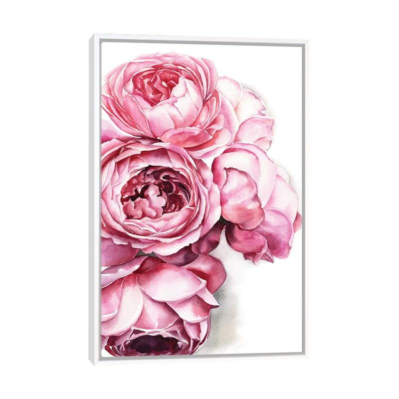 Pivoine par Kira Balan - reproduction d'art, Pas de tapis, H 40 po x l 26 po x P 1,5 po, Toile blanche encadrée