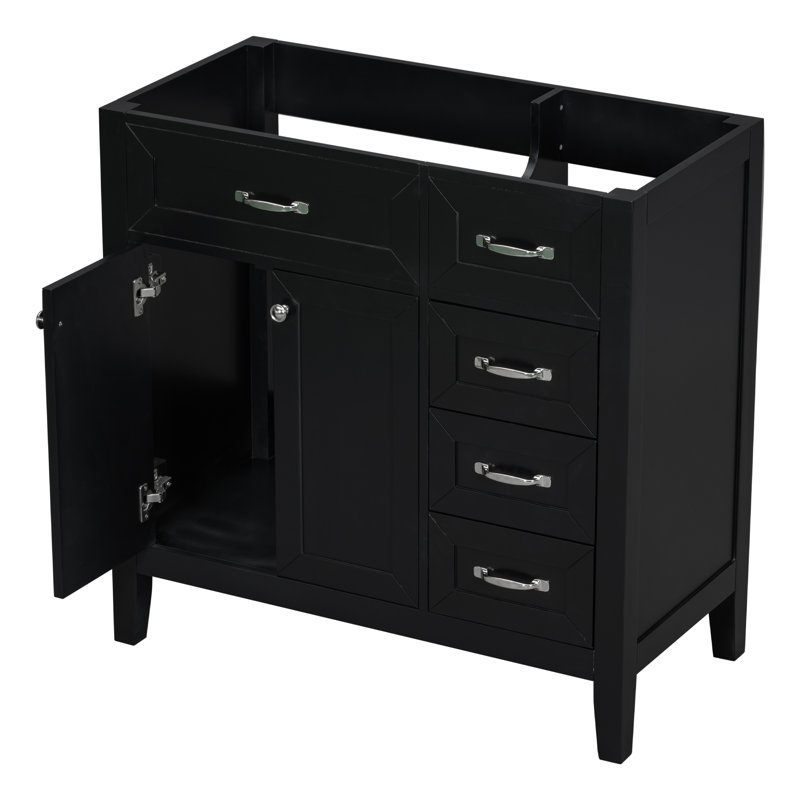Meuble-lavabo 36 po sans lavabo, base d'armoire seulement, armoire de salle de bain avec tiroirs, structure solide et panneau de fibres à densité moyenne, noir