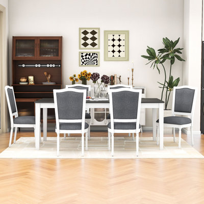 7-Piece Dining Set, Extendable Wooden Table with Built-in Storage and Upholstered Chairs by Lark Manor