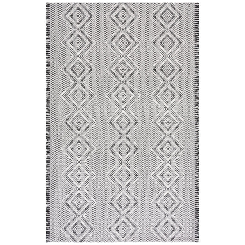 Tapis tissé à la machine de style sud-ouest Belniak en ivoire / noir, Rectangle 9 pi x 12 pi