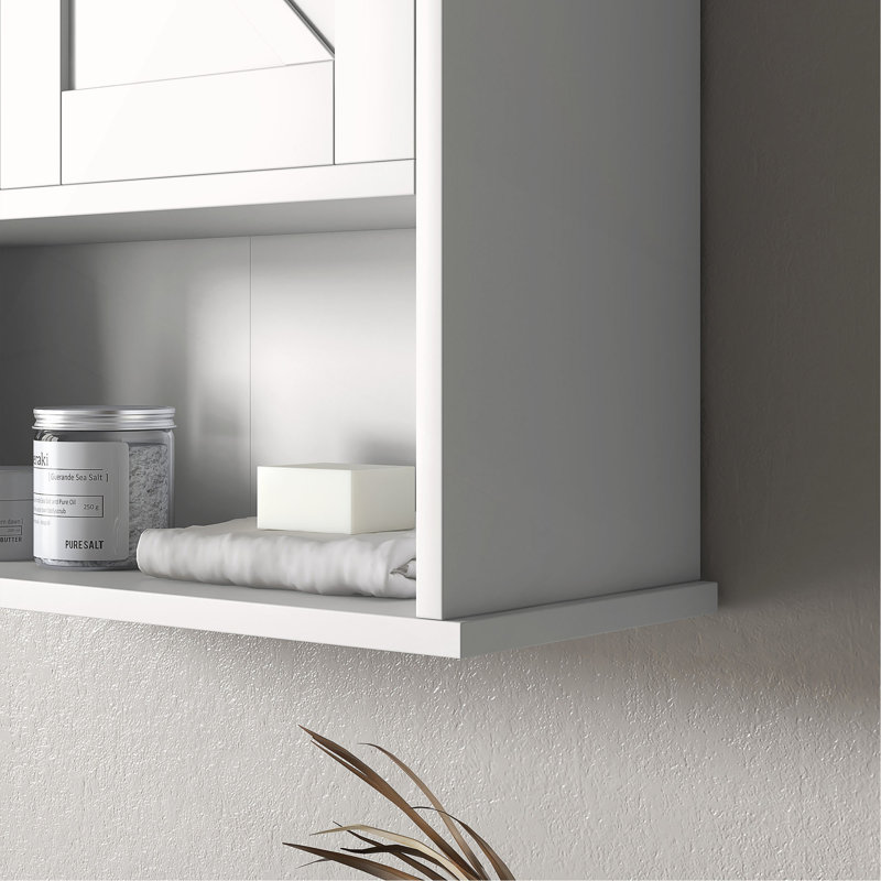 Kleankin Farmhouse Bathroom Wall Cabinet, Wall Mounted Medicine Cabinet With Open Shelf & Adjustable Shelf, Storage For Laundry Room, White