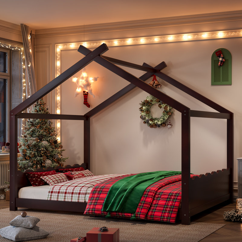 Lit pour grand lit avec lattes de soutien, structure en bois massif, aucun sommier requis, lit de plancher pour enfants avec structure ouverte, espresso