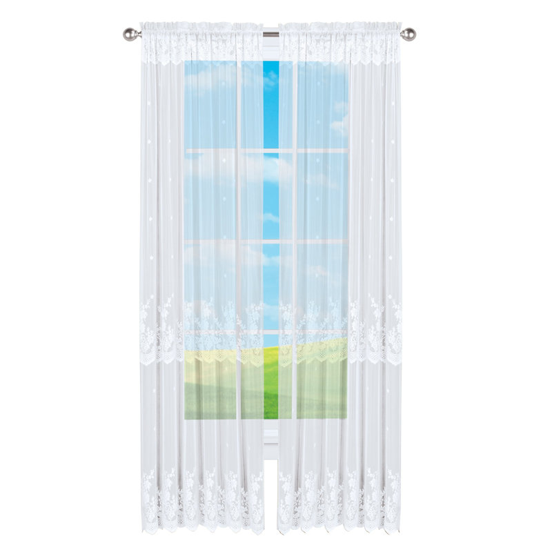 Vintage Rose Lace Sheer Window Curtain Panel, Lavender, 56" W x 84" L
