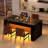 63" Rectangular Imitation Marble Dining Table For 4-6 People, Modern Kitchen Island Table With Led Lights And Grille Design (black) ﻿