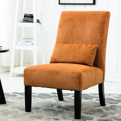 Chaise d'appoint en tissu de chenille orange - pieds, assise moelleuse, chaise contemporaine esthétique moderne, coussin en bois massif, design élégant