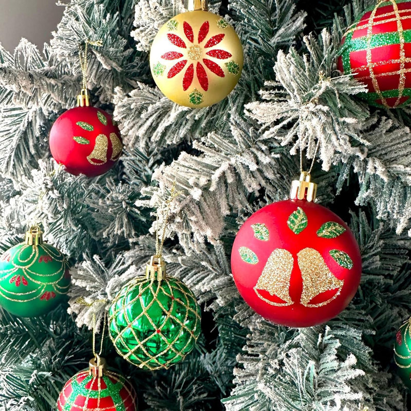 Ensemble de 16 boules de Noël incassables de 2,36 pouces rouge vin et or en plastique
