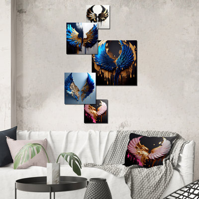 Décoration murale ange en métal noir argent et or Angel Wings III