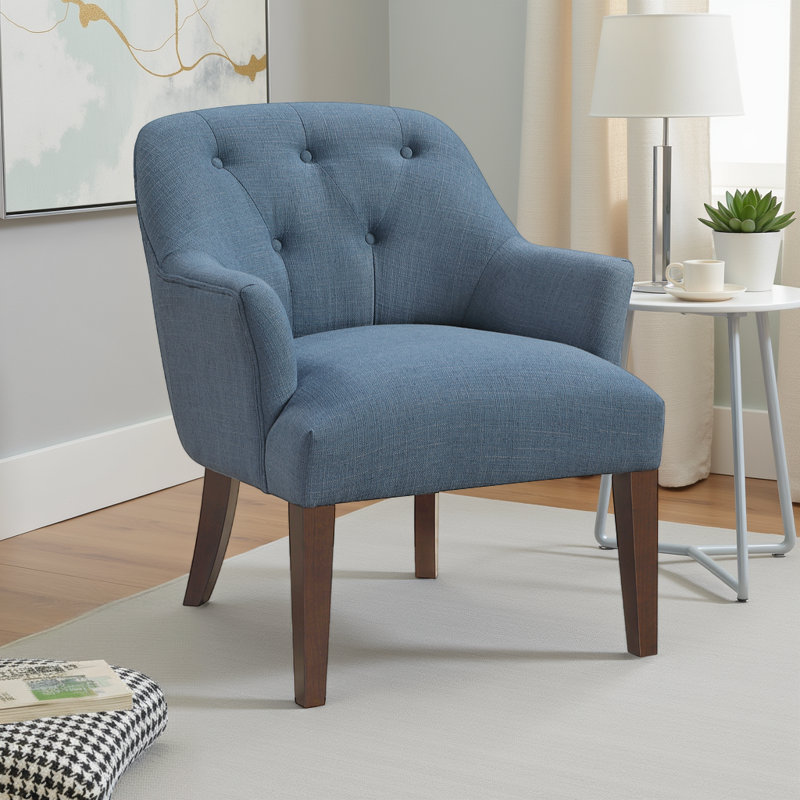 Perlas 26.5" Modern & Contemporary Accent Chair with Textured Fabric Upholstery, Button-Tufted Back & Solid Wood Legs