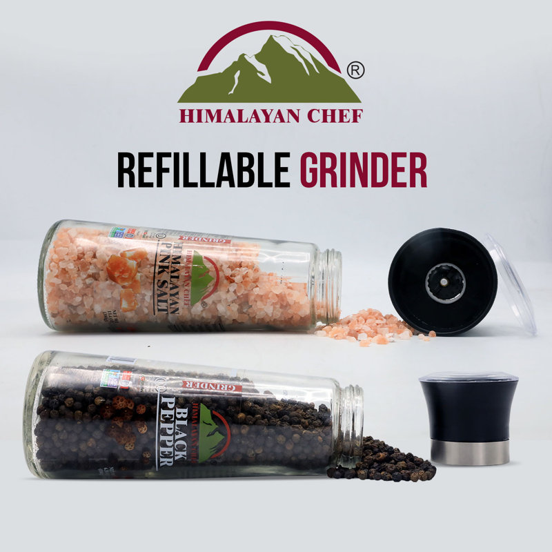 Adjustable Glass Salt and Pepper Grinder Set with Ceramic Rotators