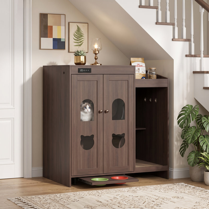 Grande armoire à litière pour chat avec espace de rangement, éliminateur d'odeurs intégré pour bac à litière