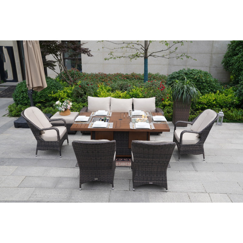 Aliaksey 8 - Person Patio Conversation Set with Cushions, Brown