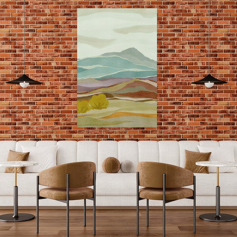 Paysage de montagne abstrait, paysage paisible de montagne, art mural, 48" H x 32" W
