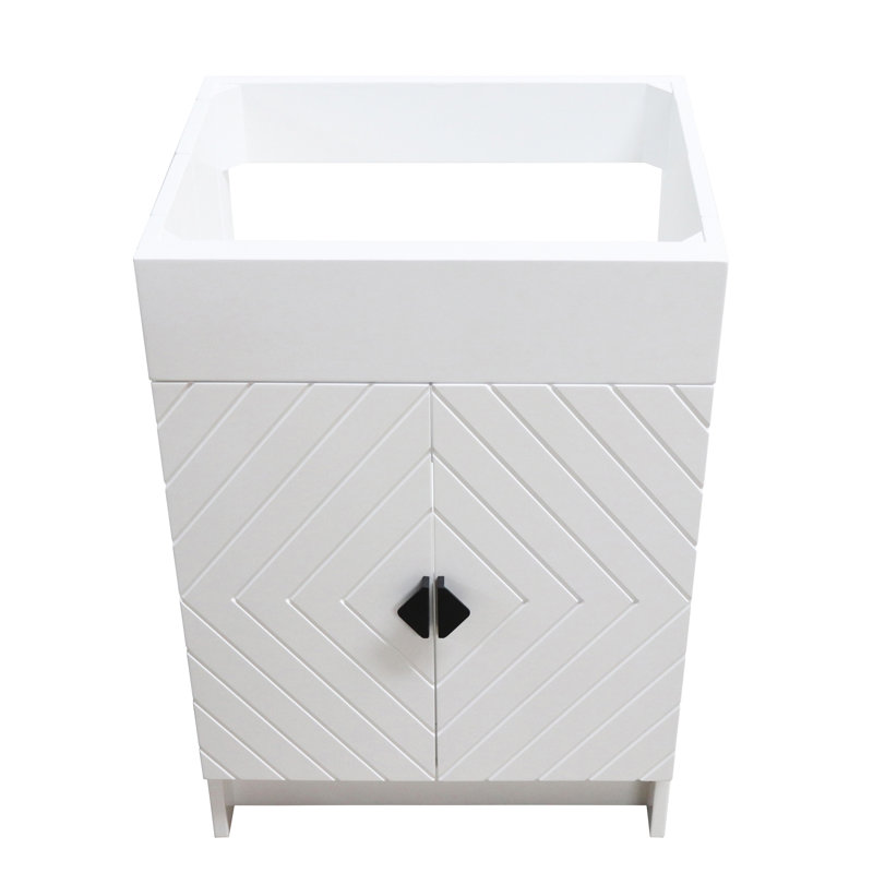 White Wood Freestanding Bathroom Vanity with Black Hardware