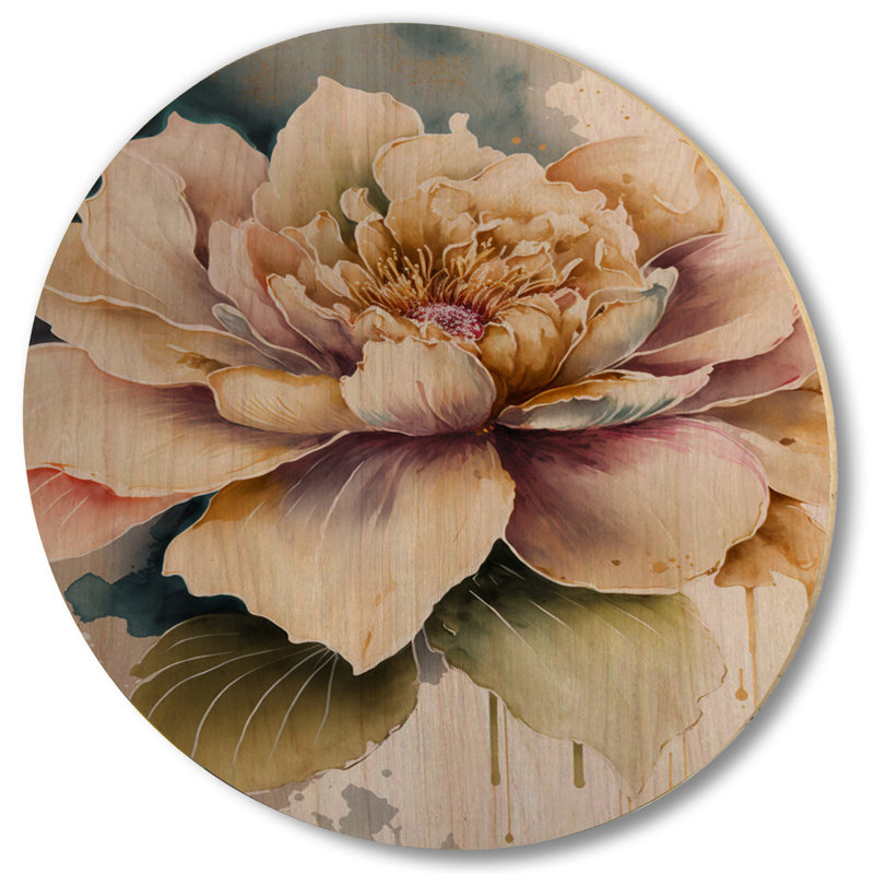 Rose et crème aquarelle fleur V - Art mural bois floral et botanique - bois de pin naturel, H 29 po x l 29 po x P 1 po