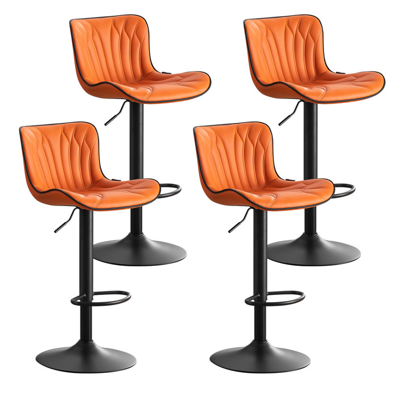 Denan Swivel Adjustable Height Bar Stools, Faux Leather Modern Bar Stools, Upholstered Counter Stool, Orange