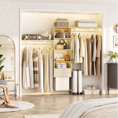 8FT Closet System with 2 Drawes and Fabric Bags, Wall Mounted Laundry Room Organizer