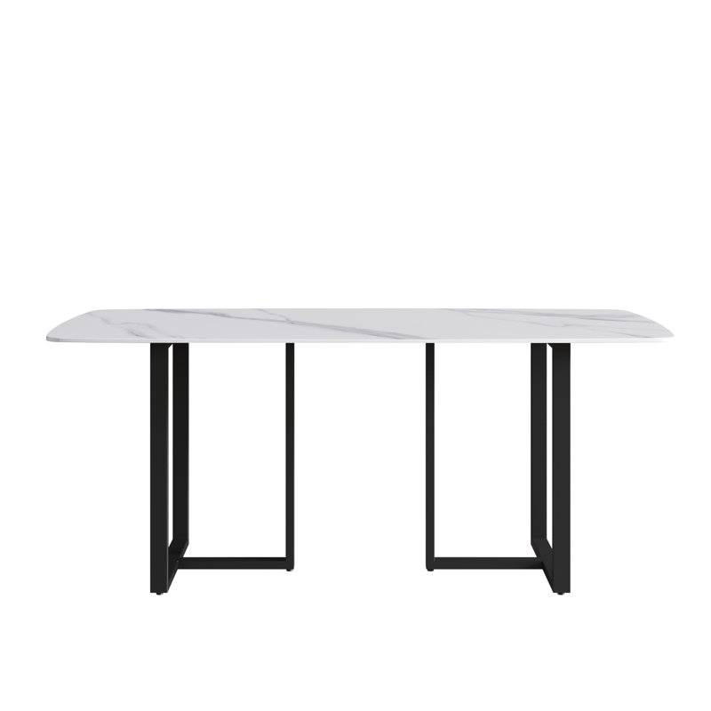 Table de salle à manger Evannie, Noir, Blanc neigeux, H 29,53 po x L 70,87 po x l 35,43 po