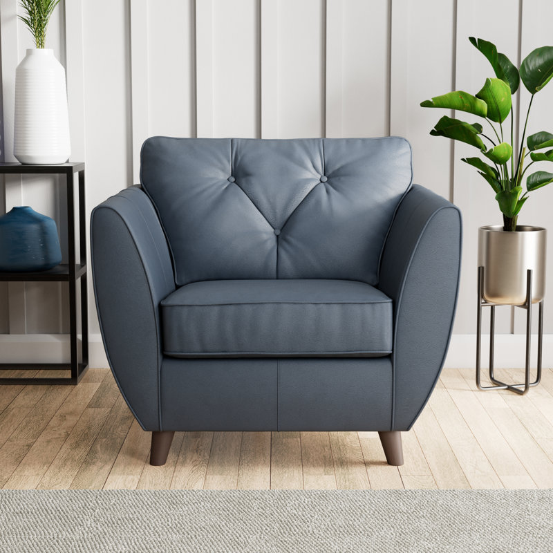Marylin Leather Armchair, Dark Wood, Navy