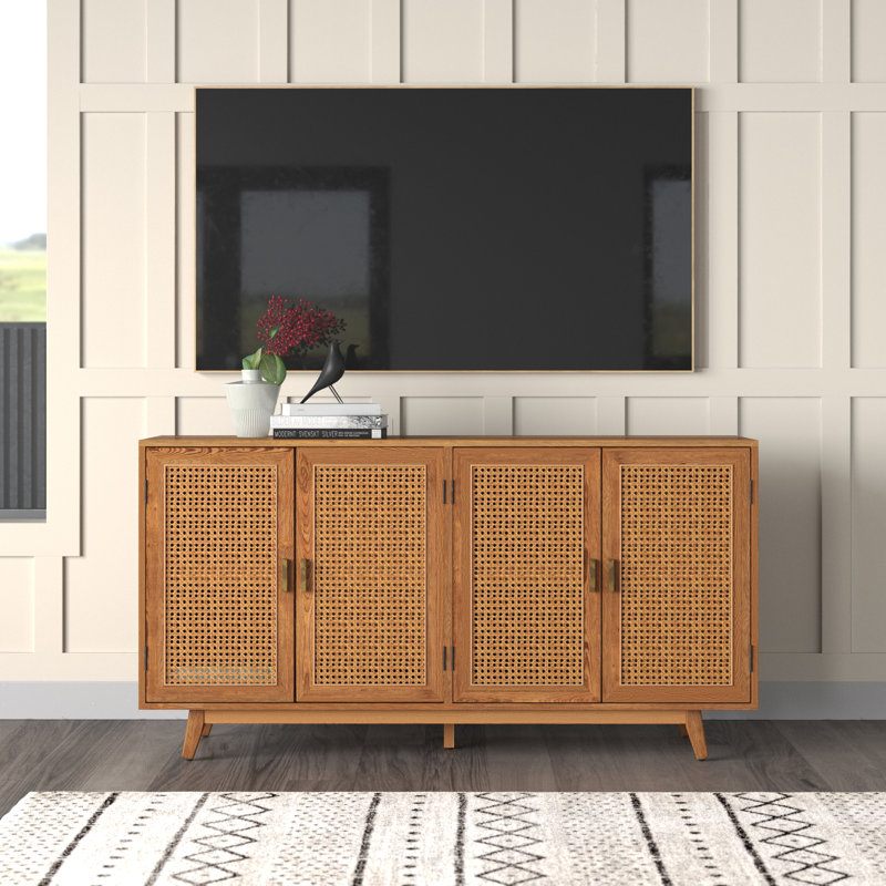 Emily 56.8''Rattan Cane TV Stand with Solid Legs for TVs up to 65''