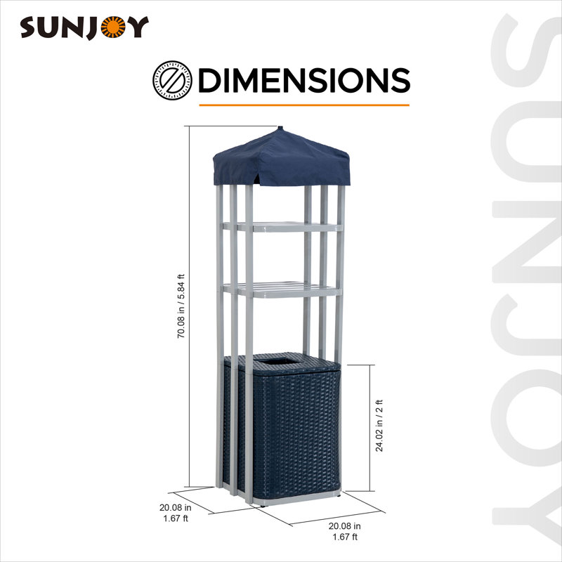 Sunjoy Aluminum Frame Pool Towel Valet Tower with 2-Tier Shelves and A Large All-Weather Wicker Storage Basket for Dirty Towels