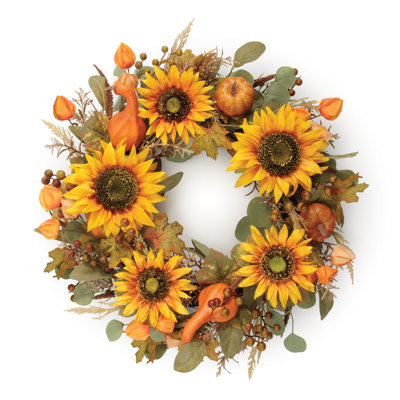 Harvest Sunflower and Gourd Wreath 24"D